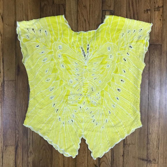 VINTAGE Butterfly Yellow Romantic Lace Top - Picture 4 of 6